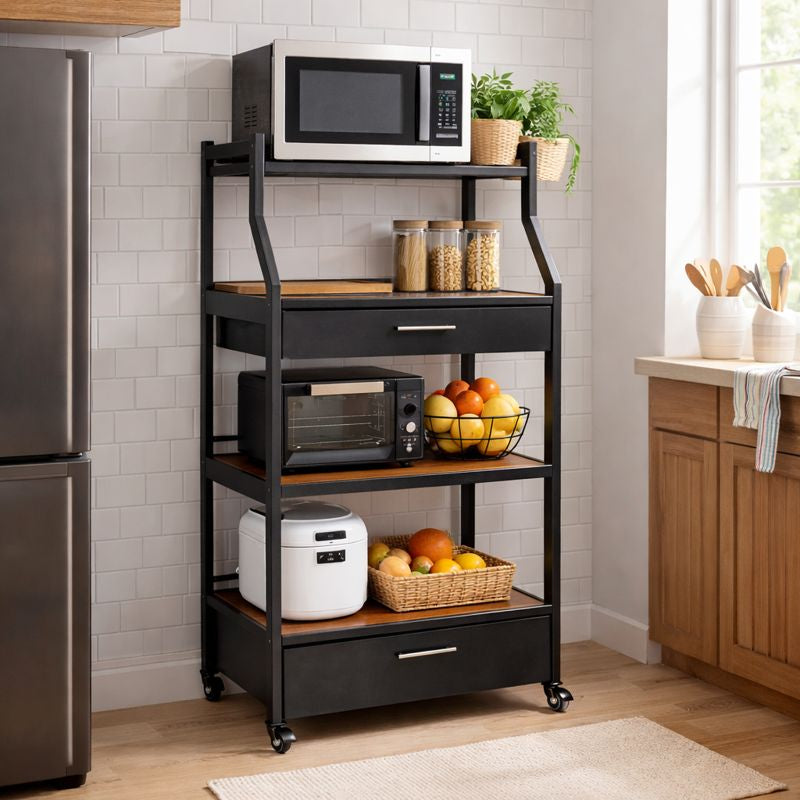 Organizador Multifuncional de Cocina de 5 Niveles en Acero Inoxidable y Madera +REGALO: Kit de Utensilios de Cocina