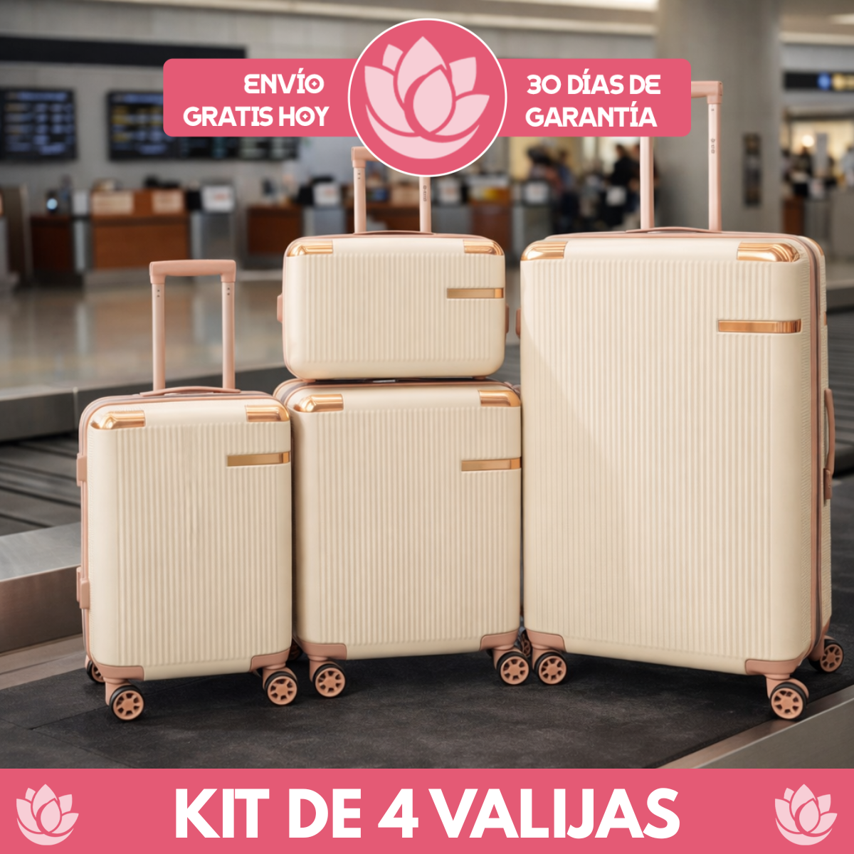 Kit de 4 Valijas Milano™ en ABS Reforzado con Giro 360° y Diseño Antirrayado