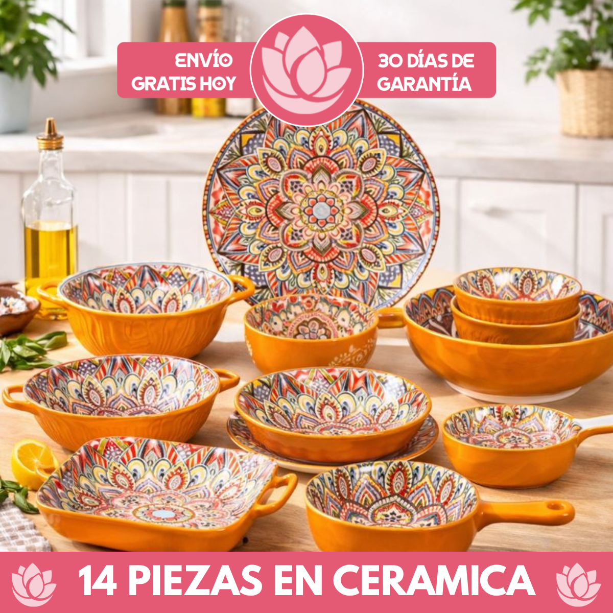Juego de Comedor Completo de 14 Piezas en Cerámica con Estampa Elegante y Diseño Atemporal
