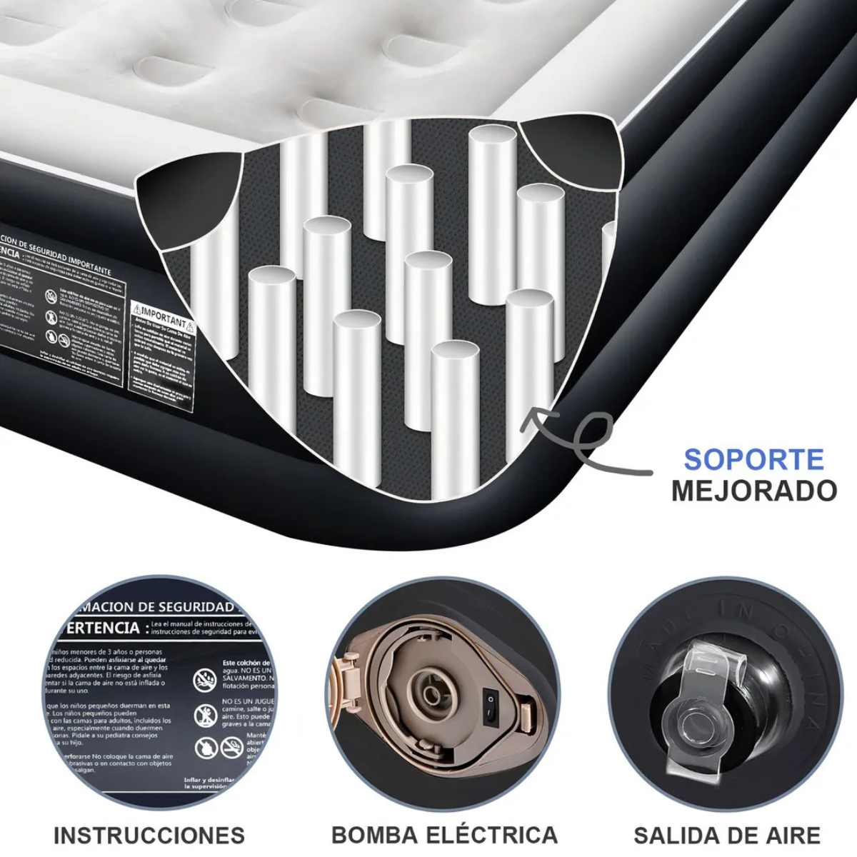 [Llevá 2 Pagá 1] Colchón Portátil de Dos Plazas con Apoyo para la Cabeza, Triple Revestimiento y Antidesgarro +REGALO: Bomba de Aire Eléctrica